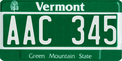 VT license plate AAC345