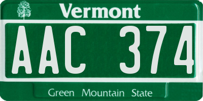 VT license plate AAC374