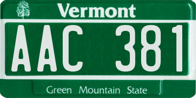 VT license plate AAC381