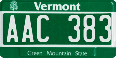 VT license plate AAC383