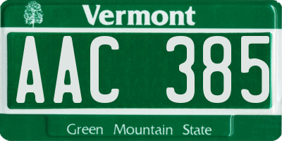 VT license plate AAC385