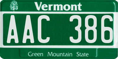 VT license plate AAC386