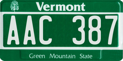 VT license plate AAC387