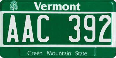 VT license plate AAC392