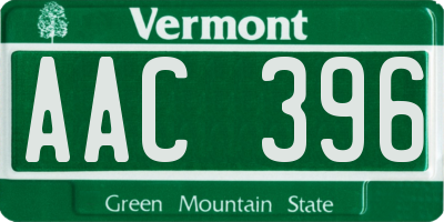 VT license plate AAC396