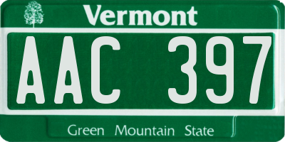 VT license plate AAC397