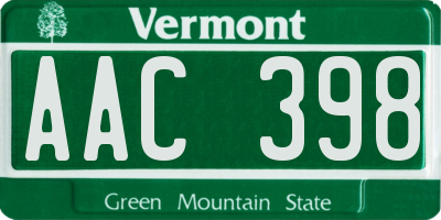 VT license plate AAC398