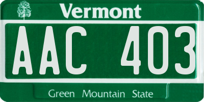 VT license plate AAC403