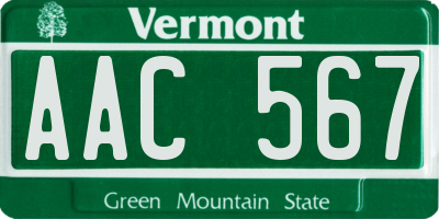 VT license plate AAC567