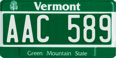 VT license plate AAC589