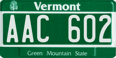 VT license plate AAC602