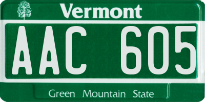 VT license plate AAC605