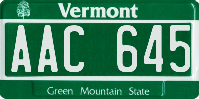 VT license plate AAC645