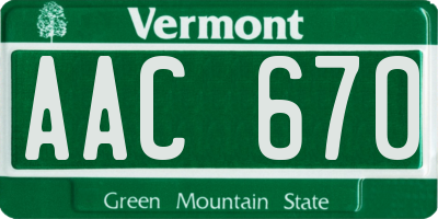 VT license plate AAC670