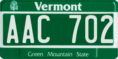 VT license plate AAC702