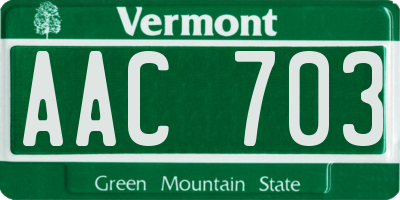 VT license plate AAC703