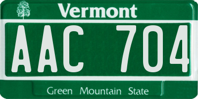 VT license plate AAC704