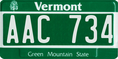 VT license plate AAC734