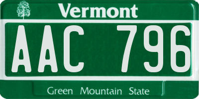 VT license plate AAC796