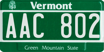 VT license plate AAC802