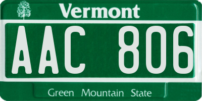 VT license plate AAC806