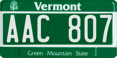 VT license plate AAC807