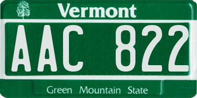 VT license plate AAC822