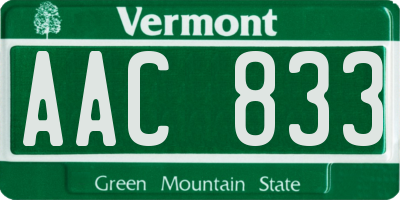 VT license plate AAC833