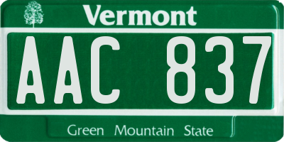 VT license plate AAC837