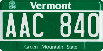 VT license plate AAC840