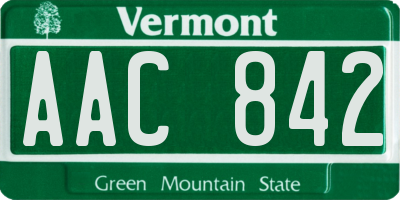 VT license plate AAC842