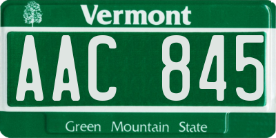 VT license plate AAC845