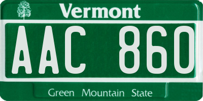 VT license plate AAC860