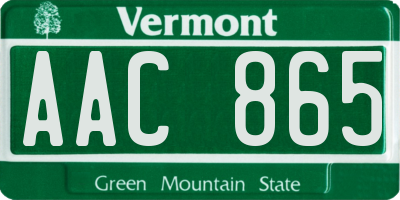 VT license plate AAC865