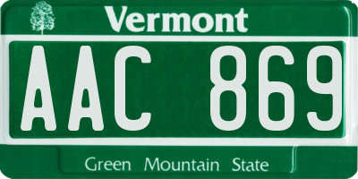 VT license plate AAC869