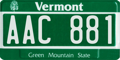 VT license plate AAC881