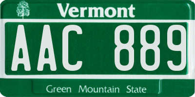 VT license plate AAC889