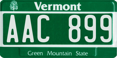 VT license plate AAC899