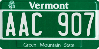 VT license plate AAC907