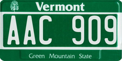 VT license plate AAC909