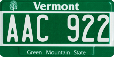 VT license plate AAC922