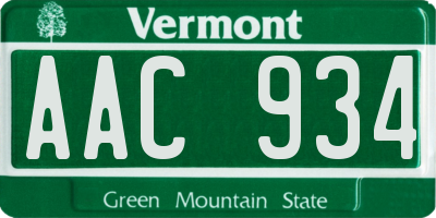 VT license plate AAC934