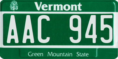 VT license plate AAC945