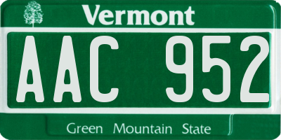 VT license plate AAC952