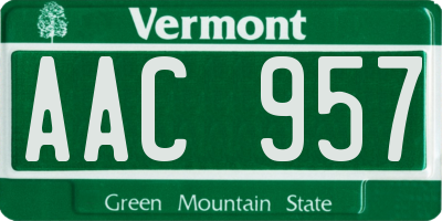 VT license plate AAC957