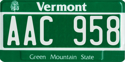 VT license plate AAC958