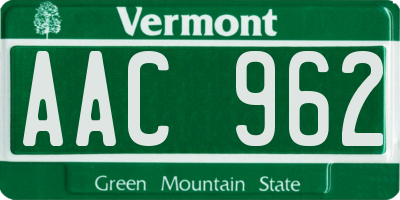 VT license plate AAC962