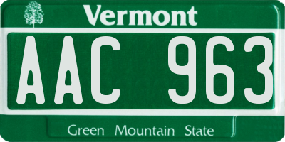 VT license plate AAC963