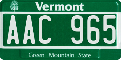 VT license plate AAC965
