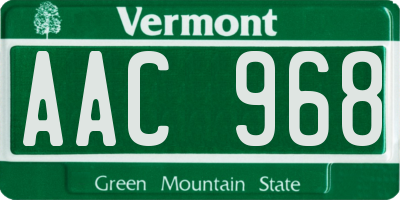 VT license plate AAC968